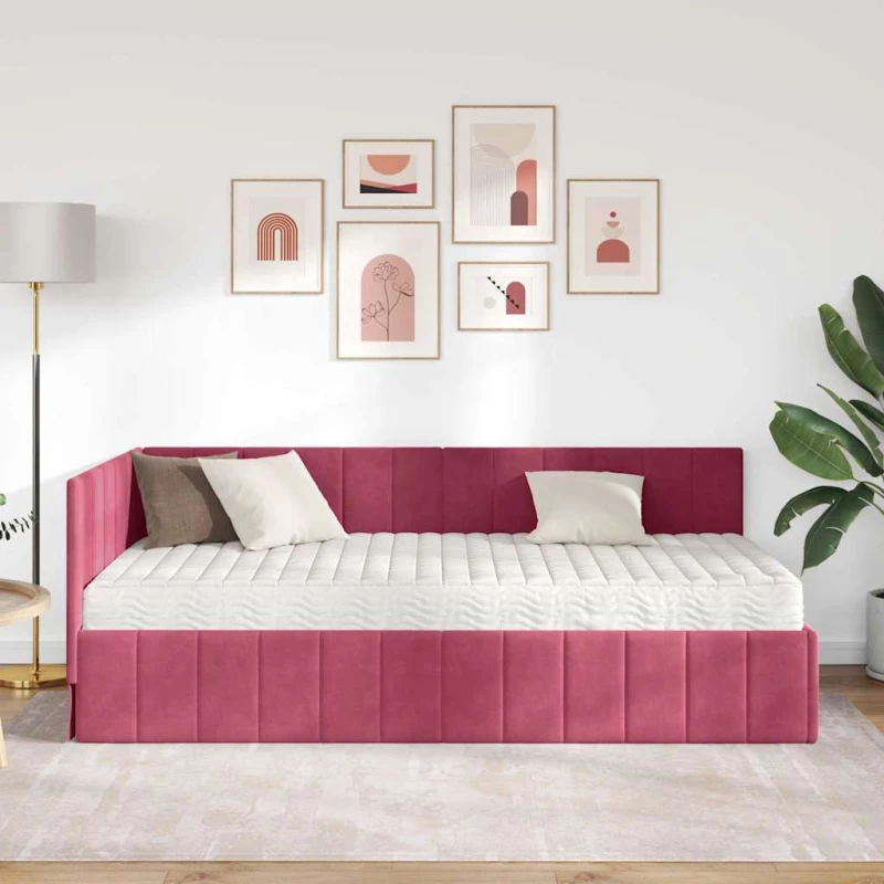 vidaXL Κρεβάτι Γωνίας με στρώμα Μπορντό 90 x 200 cm Βελούδο