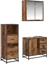 vidaXL Σετ Επίπλων Μπάνιου 3 pcs Παλαιό ξύλο 35 x 37.5 x 100 εκ.