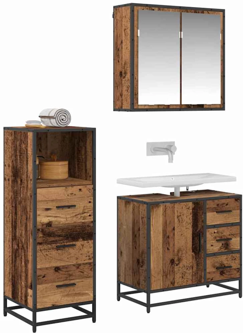 vidaXL Σετ Επίπλων Μπάνιου 3 pcs Παλαιό ξύλο 35 x 37.5 x 100 εκ.