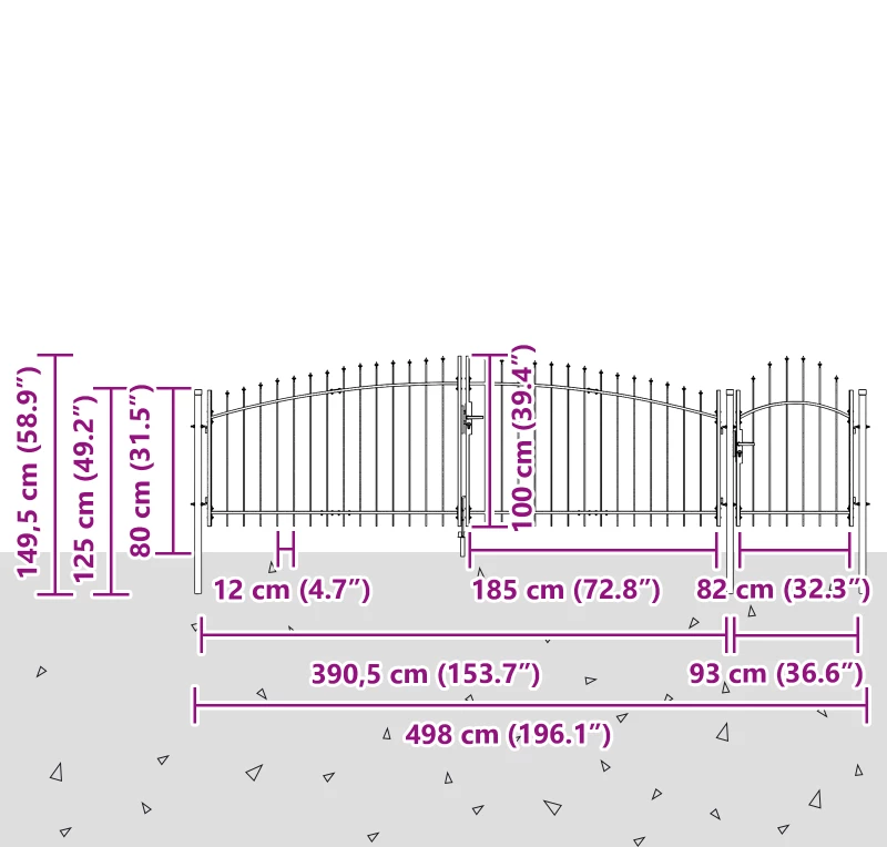 vidaXL Πύλη Κήπου Μαύρο 100 x 500 cm