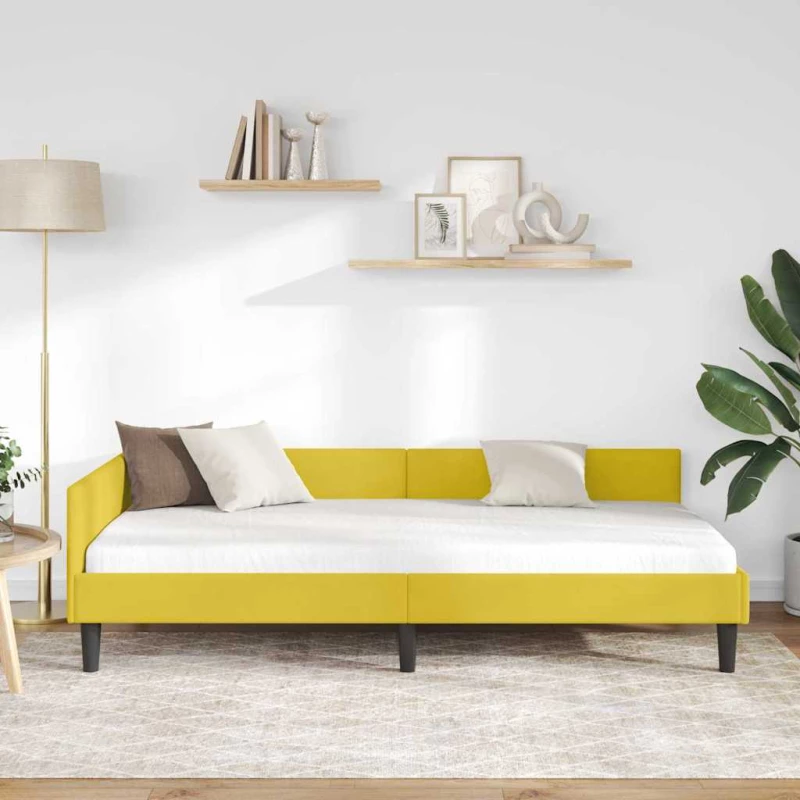 vidaXL Πλαϊνό Κρεβάτι Κίτρινο 80 x 200 cm Βελούδο και Στιβαρή ξυλεία