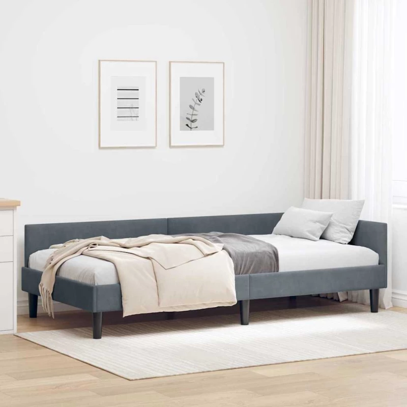 vidaXL Πλαϊνό Κρεβάτι με κεφαλάρι Σκούρο γκρι 90 x 190 cm