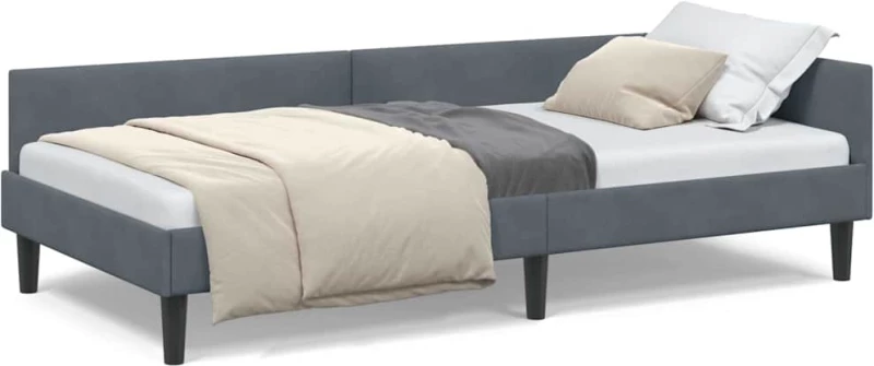 vidaXL Πλαϊνό Κρεβάτι με κεφαλάρι Σκούρο γκρι 90 x 200 cm