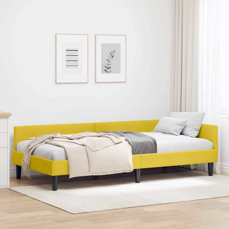 vidaXL Πλαϊνό Κρεβάτι Κίτρινο 100 x 200 cm Βελούδο και Στιβαρή ξυλεία