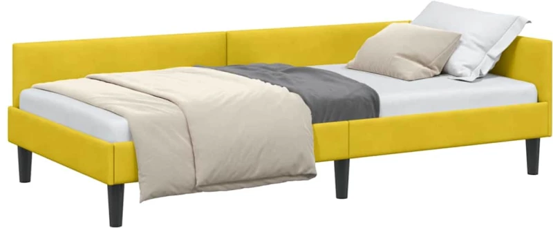 vidaXL Πλαϊνό Κρεβάτι Κίτρινο 100 x 200 cm Βελούδο και Στιβαρή ξυλεία