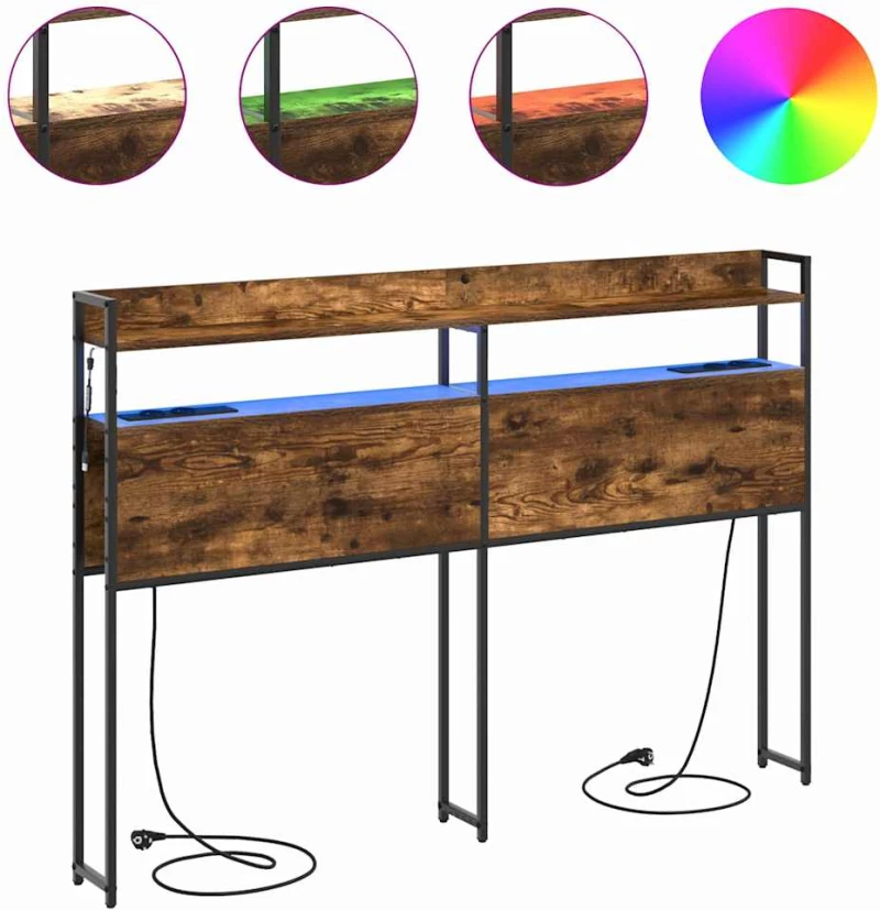 vidaXL Κεφαλάρι με ράφι Καπνιστή δρυς 140 cm Επεξεργασμένο ξύλο