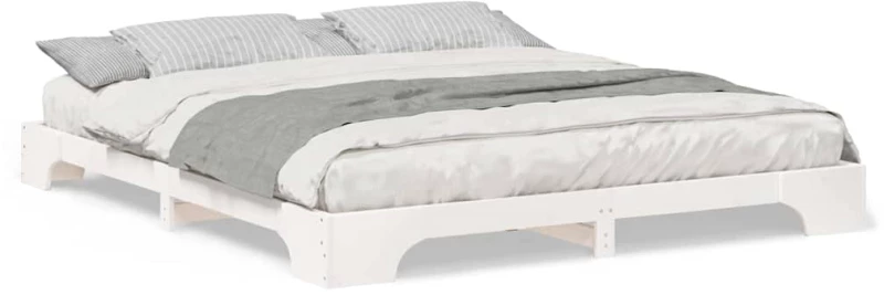 vidaXL Κρεβάτι δαπέδου Λευκό 180 x 210 cm Μασίφ ξύλο πεύκου