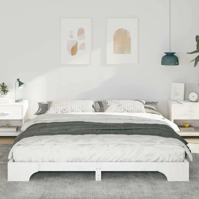 vidaXL Κρεβάτι δαπέδου Λευκό 180 x 210 cm Μασίφ ξύλο πεύκου