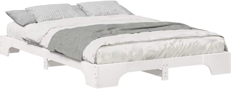 vidaXL Κρεβάτι δαπέδου Λευκό 140 x 220 cm Μασίφ ξύλο πεύκου