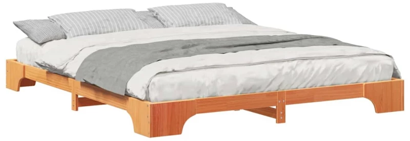 vidaXL Κρεβάτι δαπέδου Καφέ 200 x 220 cm Μασίφ ξύλο πεύκου