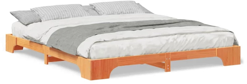 vidaXL Κρεβάτι δαπέδου Καφέ 200 x 220 cm Μασίφ ξύλο πεύκου