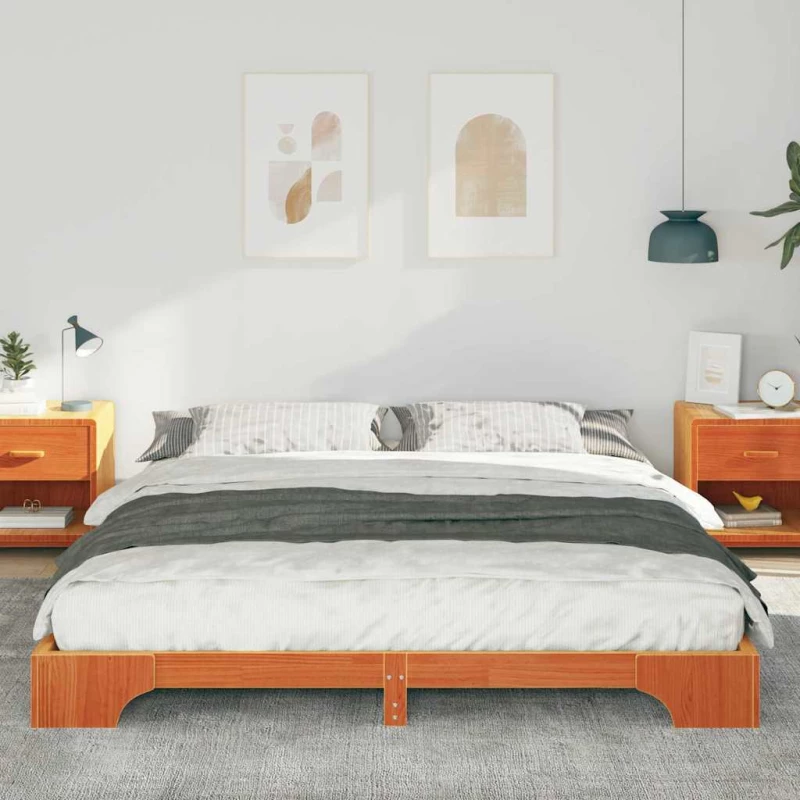 vidaXL Κρεβάτι δαπέδου Καφέ 200 x 220 cm Μασίφ ξύλο πεύκου