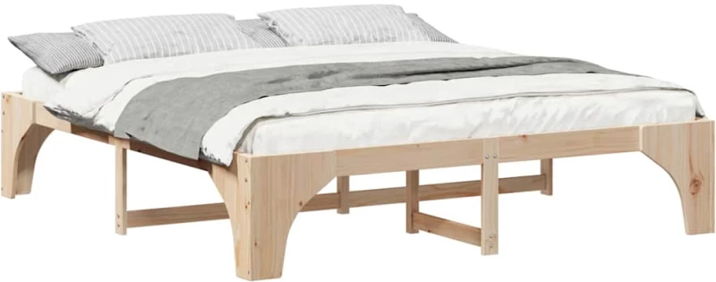 vidaXL Κρεβάτι δαπέδου Καφέ 180 x 200 cm Μασίφ ξύλο πεύκου