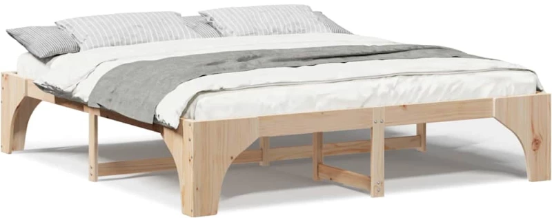 vidaXL Κρεβάτι δαπέδου Καφέ 180 x 200 cm Μασίφ ξύλο πεύκου