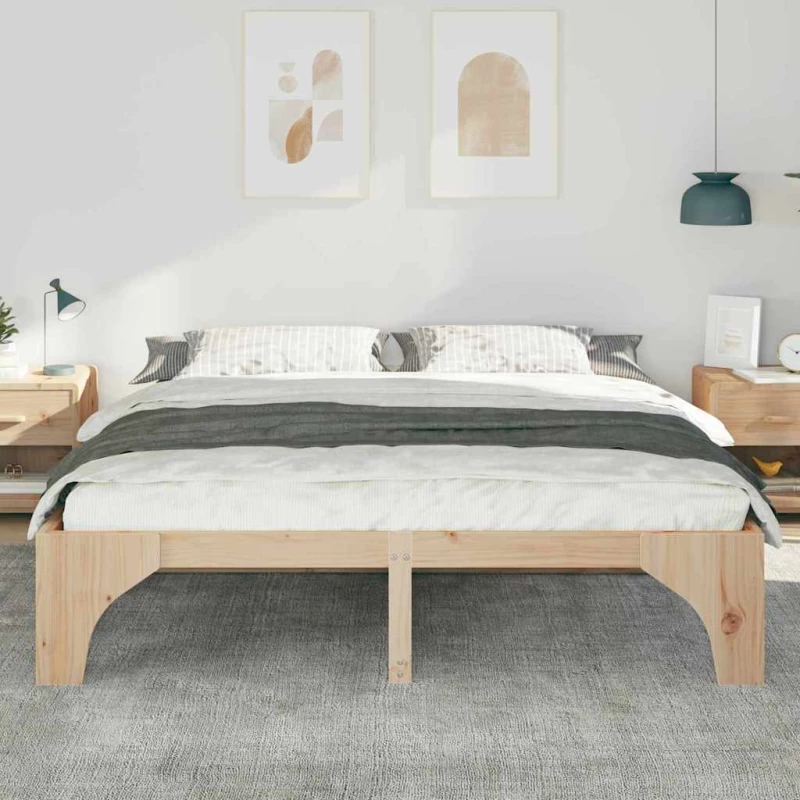 vidaXL Κρεβάτι δαπέδου Καφέ 180 x 200 cm Μασίφ ξύλο πεύκου