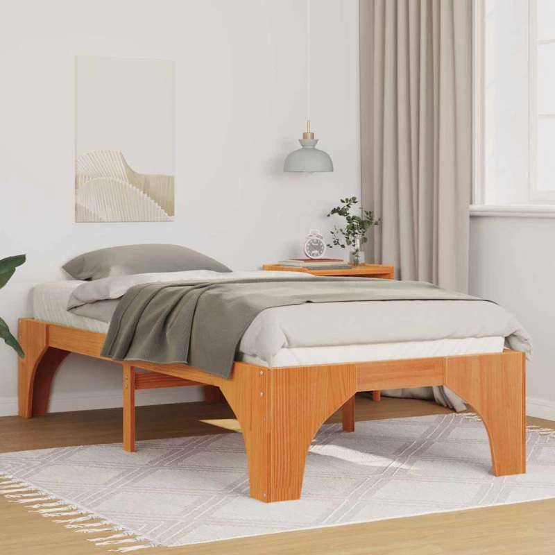 vidaXL Κρεβάτι δαπέδου Καφέ 90 x 190 cm Μασίφ ξύλο πεύκου