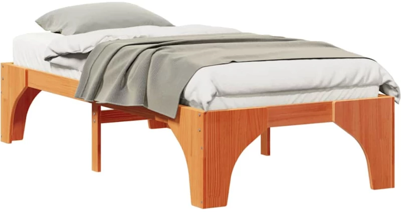 vidaXL Κρεβάτι δαπέδου Καφέ 90 x 190 cm Μασίφ ξύλο πεύκου