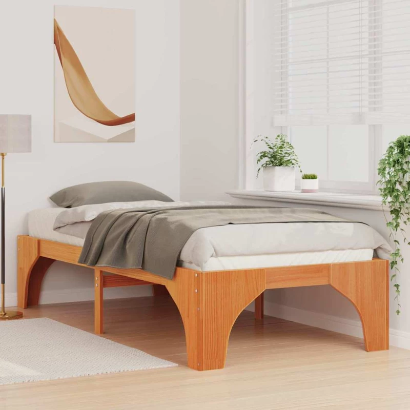 vidaXL Κρεβάτι δαπέδου Καφέ 90 x 190 cm Μασίφ ξύλο πεύκου