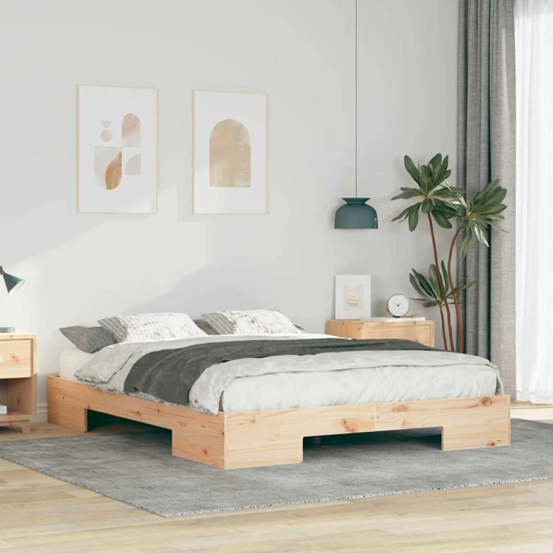 vidaXL Κρεβάτι δαπέδου Καφέ 160 x 200 cm Μασίφ ξύλο πεύκου