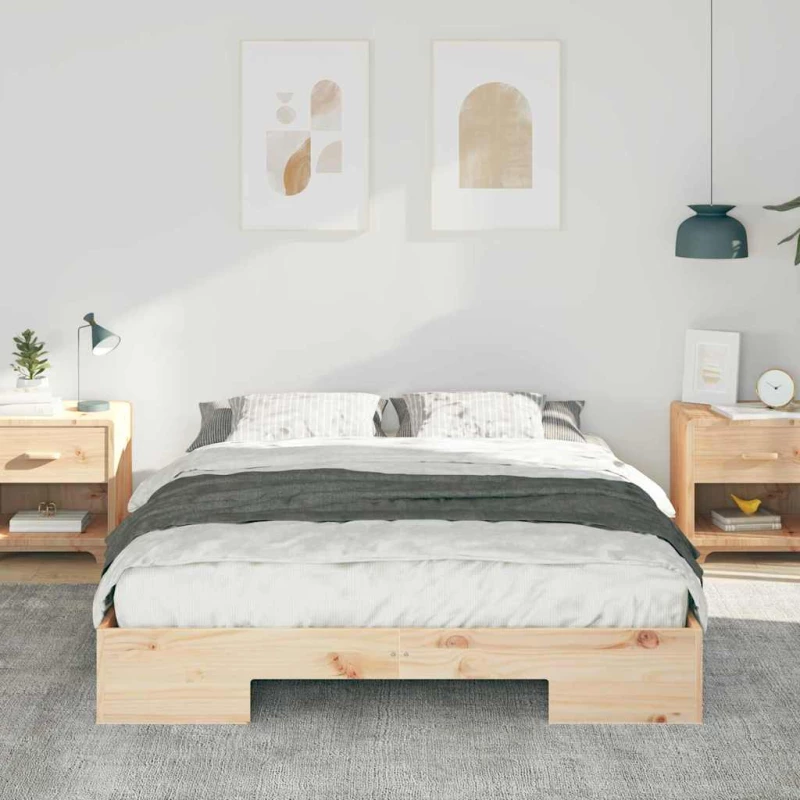 vidaXL Κρεβάτι δαπέδου Καφέ 160 x 200 cm Μασίφ ξύλο πεύκου