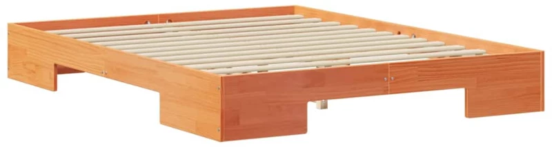 vidaXL Κρεβάτι δαπέδου Καφέ 150 x 200 cm Μασίφ ξύλο πεύκου