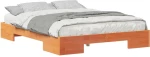 vidaXL Κρεβάτι δαπέδου Καφέ 150 x 200 cm Μασίφ ξύλο πεύκου