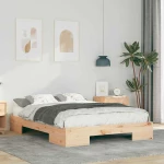 vidaXL Κρεβάτι δαπέδου Καφέ 135 x 190 cm Μασίφ ξύλο πεύκου