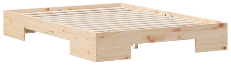 vidaXL Κρεβάτι δαπέδου Καφέ 135 x 190 cm Μασίφ ξύλο πεύκου