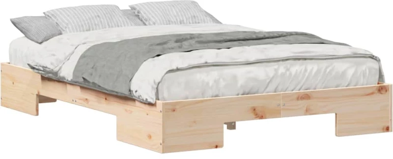vidaXL Κρεβάτι δαπέδου Καφέ 135 x 190 cm Μασίφ ξύλο πεύκου