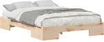 vidaXL Κρεβάτι δαπέδου Καφέ 135 x 190 cm Μασίφ ξύλο πεύκου