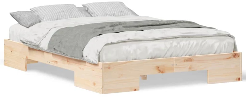 vidaXL Κρεβάτι δαπέδου Καφέ 135 x 190 cm Μασίφ ξύλο πεύκου