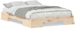 vidaXL Κρεβάτι δαπέδου Καφέ 135 x 190 cm Μασίφ ξύλο πεύκου