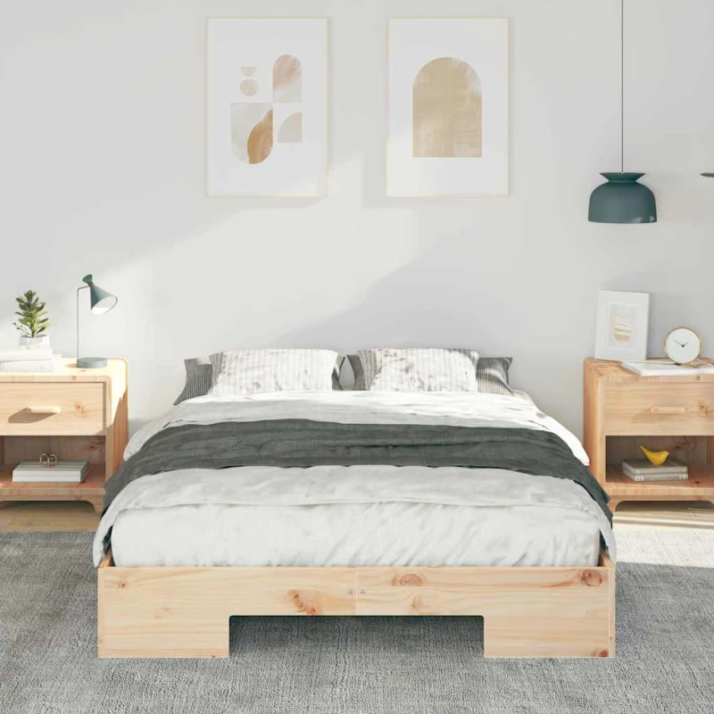 vidaXL Κρεβάτι δαπέδου Καφέ 135 x 190 cm Μασίφ ξύλο πεύκου