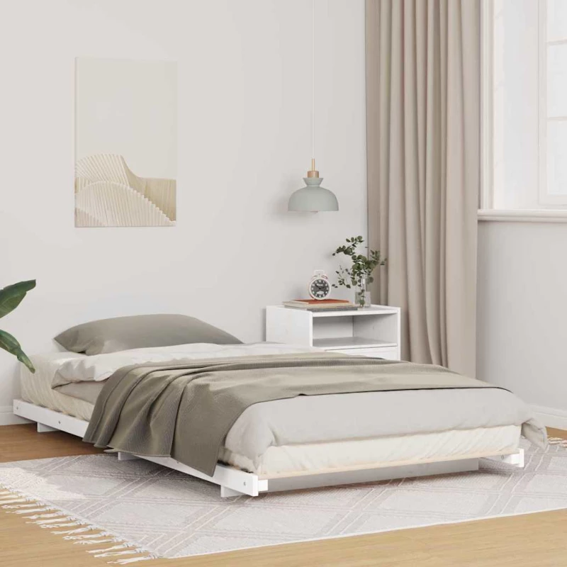 vidaXL Κρεβάτι δαπέδου Λευκό 90 x 220 cm Μασίφ ξύλο πεύκου