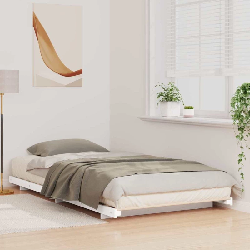 vidaXL Κρεβάτι δαπέδου Λευκό 90 x 220 cm Μασίφ ξύλο πεύκου