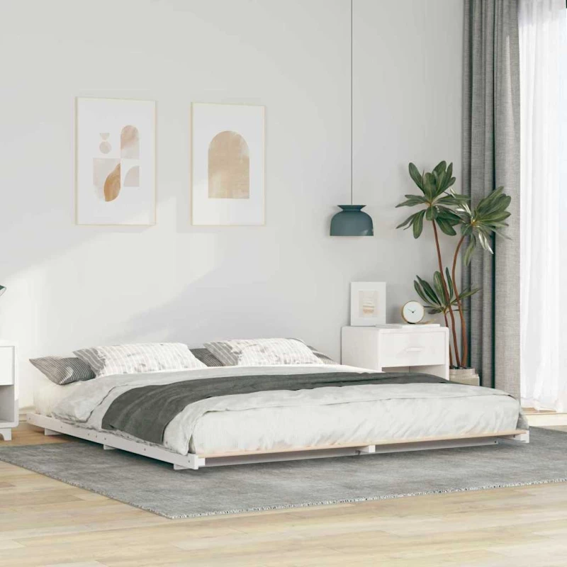 vidaXL Κρεβάτι δαπέδου Λευκό 200 x 220 cm Μασίφ ξύλο πεύκου