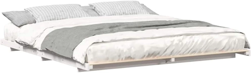 vidaXL Κρεβάτι δαπέδου Λευκό 200 x 220 cm Μασίφ ξύλο πεύκου