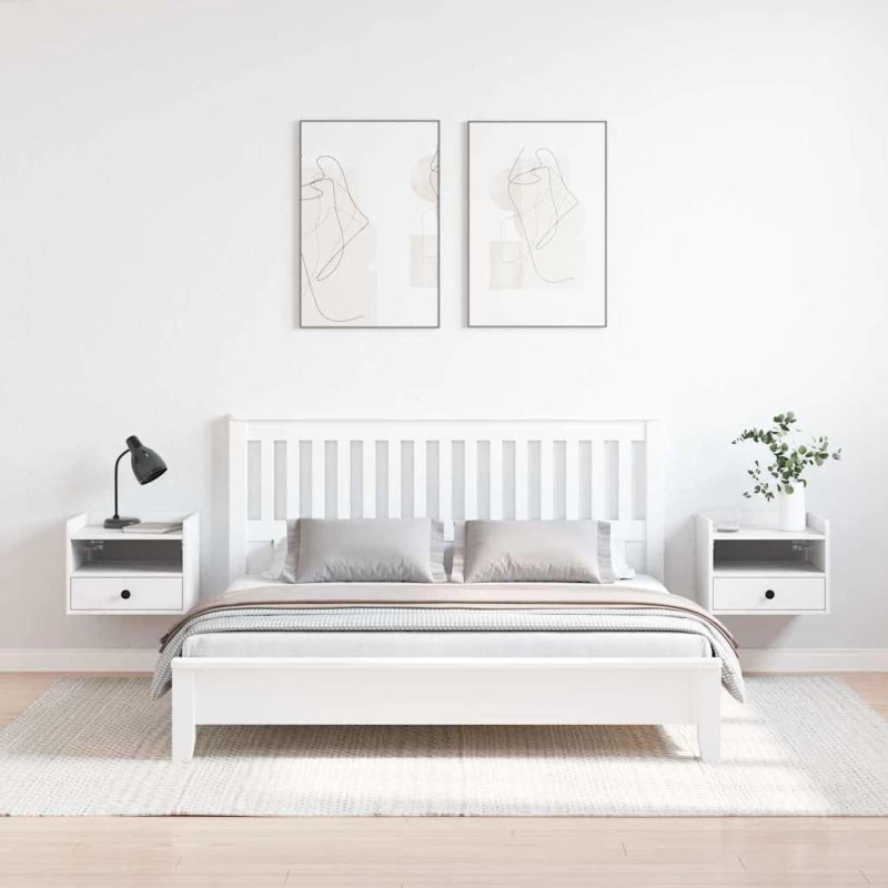 vidaXL Κομοδίνο 2 pcs Λευκό 38 x 36 x 29.5 εκ Μασίφ ξύλο πεύκου