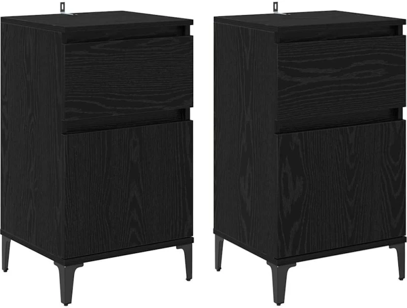 vidaXL Κομοδίνο 2 pcs Μαύρη δρυς 40 x 35 x 70 εκ. Επεξεργασμένο ξύλο