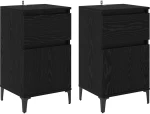 vidaXL Κομοδίνο 2 pcs Μαύρη δρυς 40 x 35 x 70 εκ. Επεξεργασμένο ξύλο
