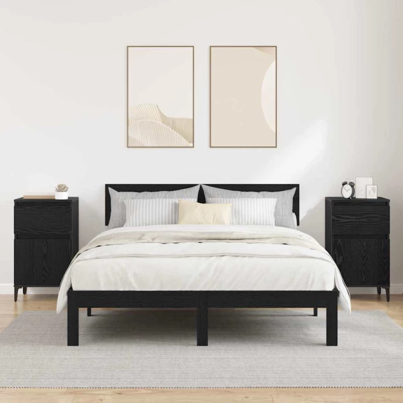 vidaXL Κομοδίνο 2 pcs Μαύρη δρυς 40 x 35 x 70 εκ. Επεξεργασμένο ξύλο