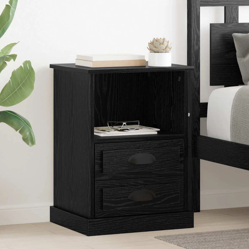 vidaXL Κομοδίνο 2 pcs Μαύρη δρυς 43 x 36 x 60 εκ Επεξεργασμένο ξύλο