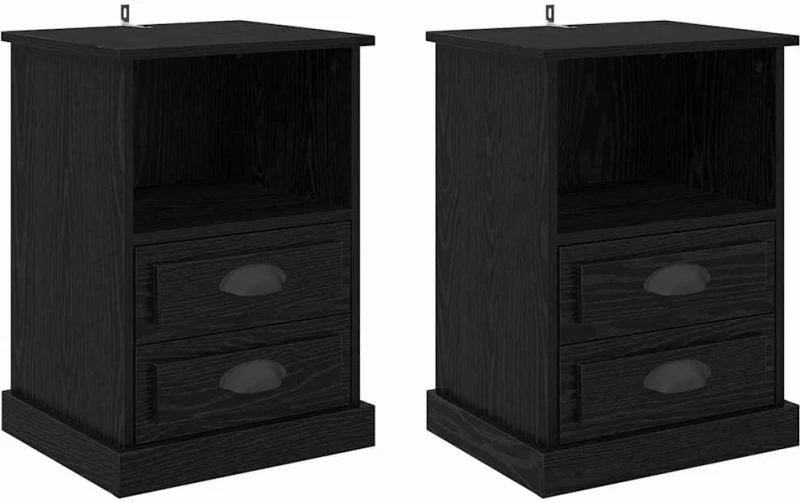 vidaXL Κομοδίνο 2 pcs Μαύρη δρυς 43 x 36 x 60 εκ Επεξεργασμένο ξύλο