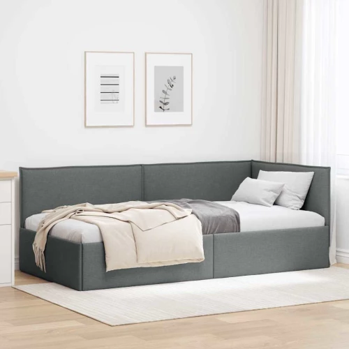 vidaXL Κρεβάτι Γωνίας με κεφαλάρι Σκούρο γκρι 90 x 190 cm ύφασμα