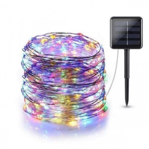 Ηλιακά Χριστουγεννιάτικα Λαμπάκια σε Σύρμα 12m - RGB 100 LED με Φωτοβολταϊκό Πάνελ