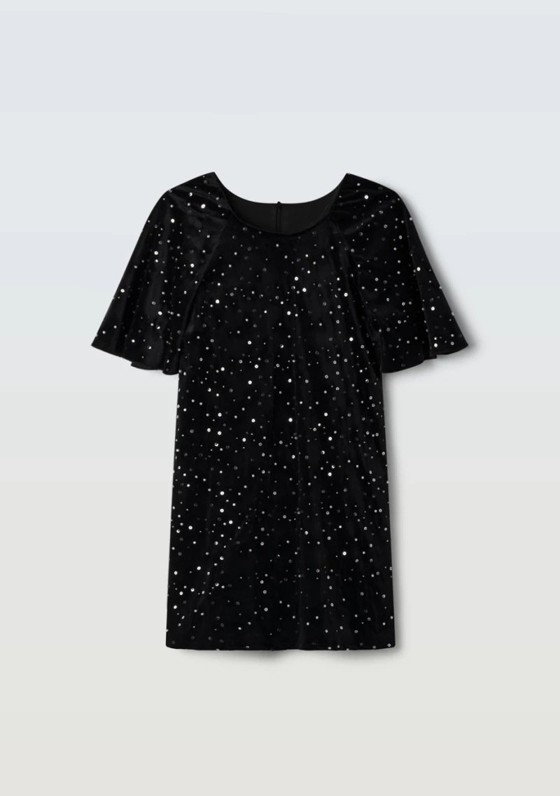 Εβίτα Fashion Φόρεμα Βελουτέ Με Παγιέτες, Μαύρο