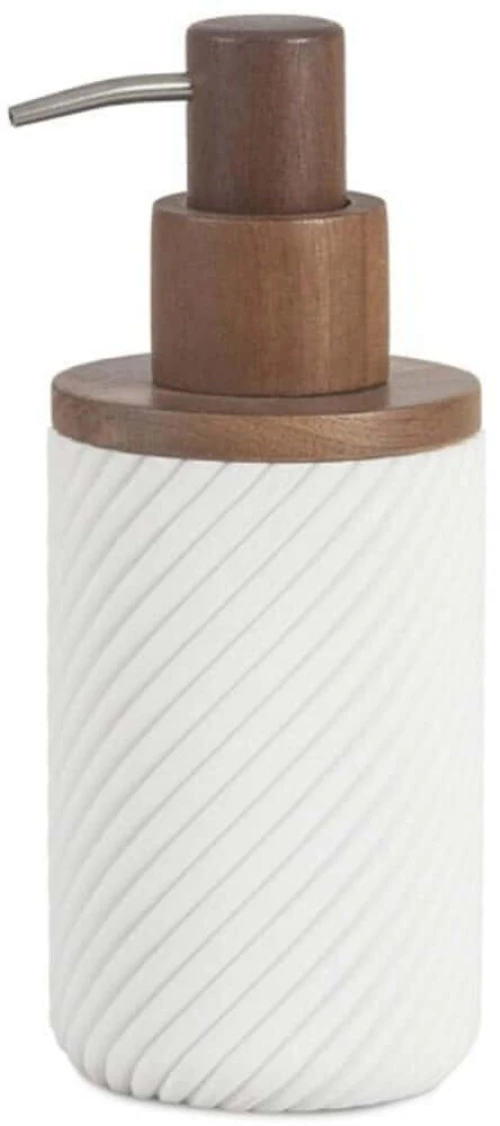 Δοχείο Κρεμοσάπουνου Stripes AH-BA25144 Φ7,5x19cm Natural-White Andrea House Polyresin,Ξύλο