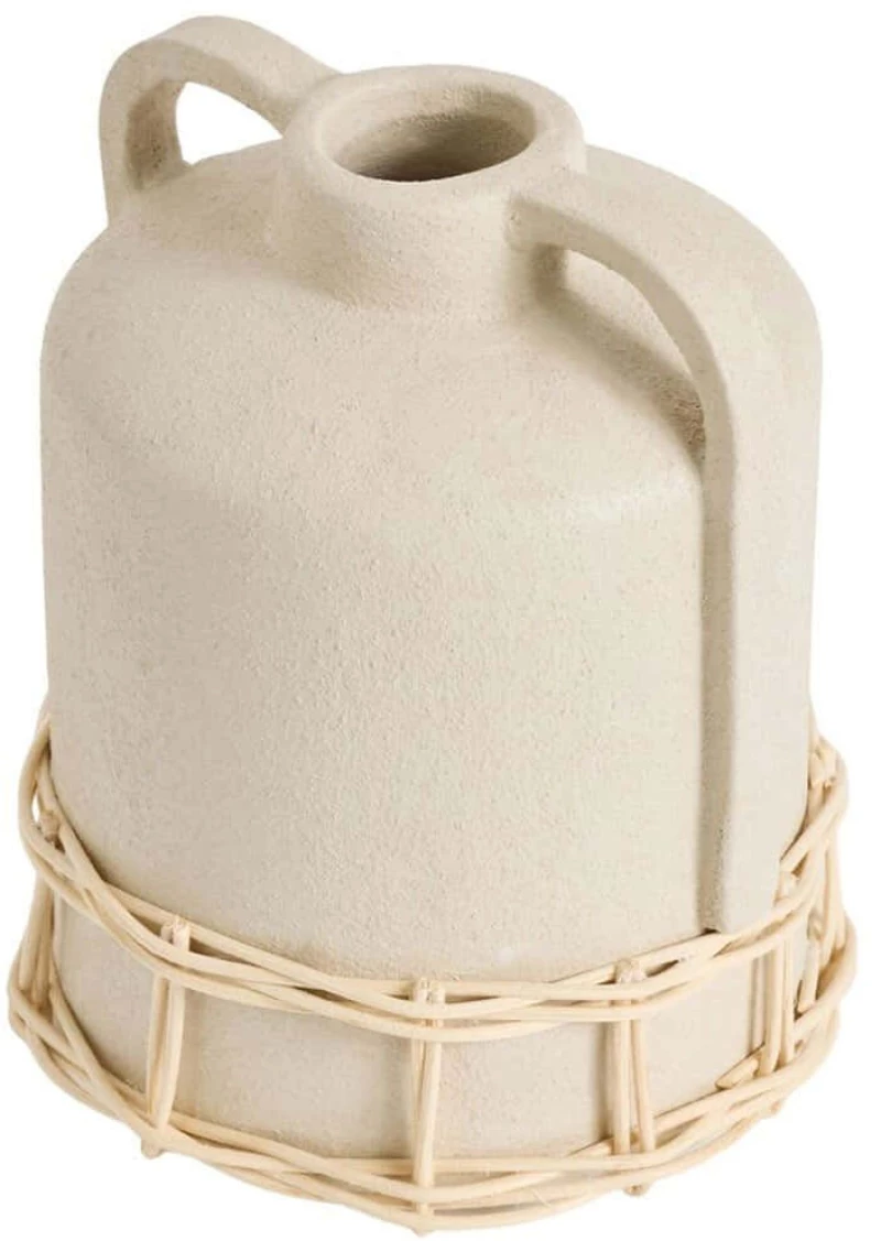 Βάζο Handle 371CTF1104 14x14x19cm Cream Aberto Design Rattan,Κεραμικό