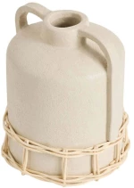 Βάζο Handle 371CTF1104 14x14x19cm Cream Aberto Design Rattan,Κεραμικό