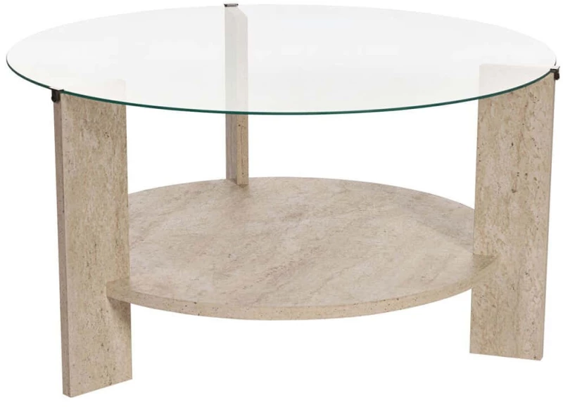 Τραπέζι Σαλονιού Clara 668NRD1112 75x75x40cm Travertine Beige-Clear